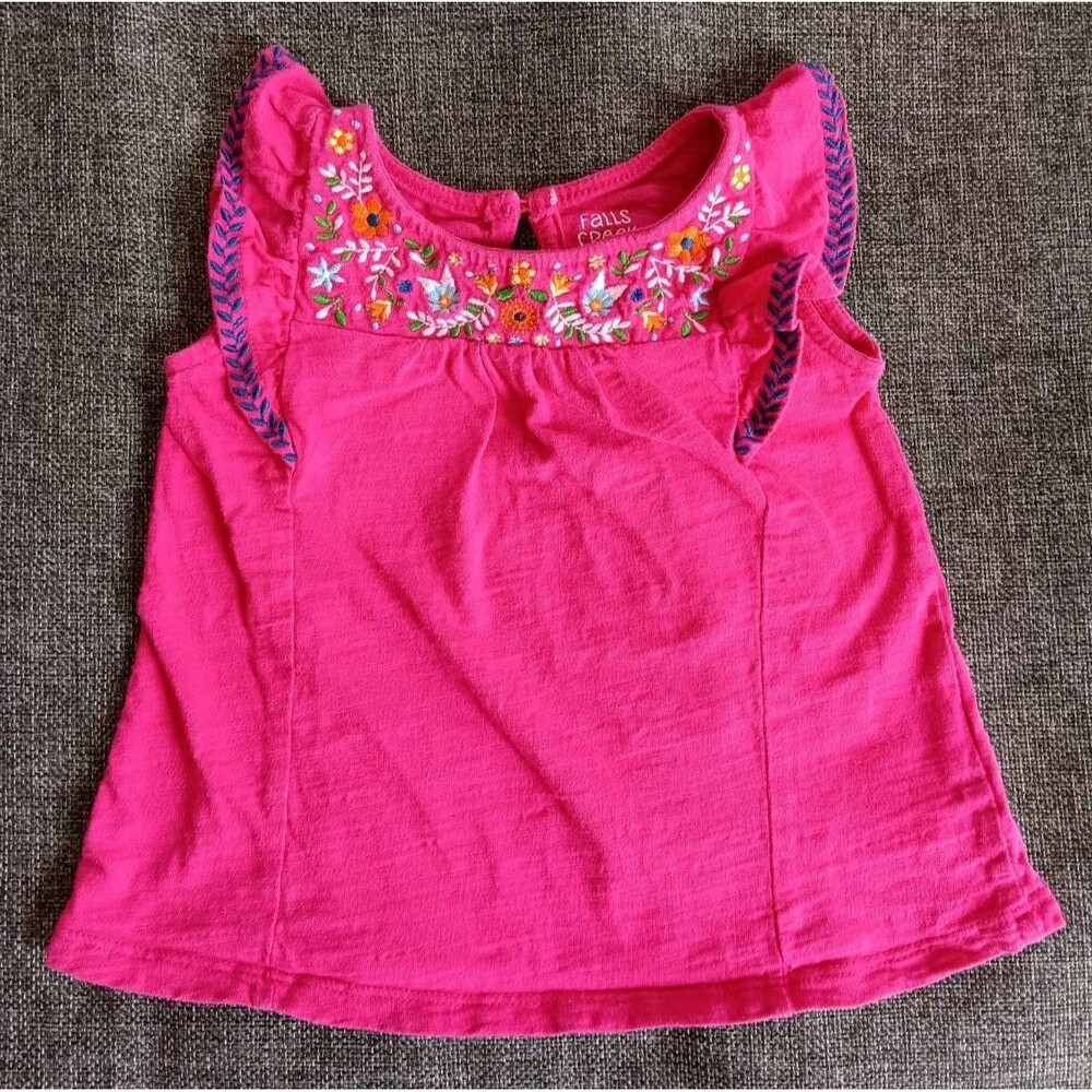 shirt 24 months Girls Falls Creek Pink Tank Top floral Embroidered baby